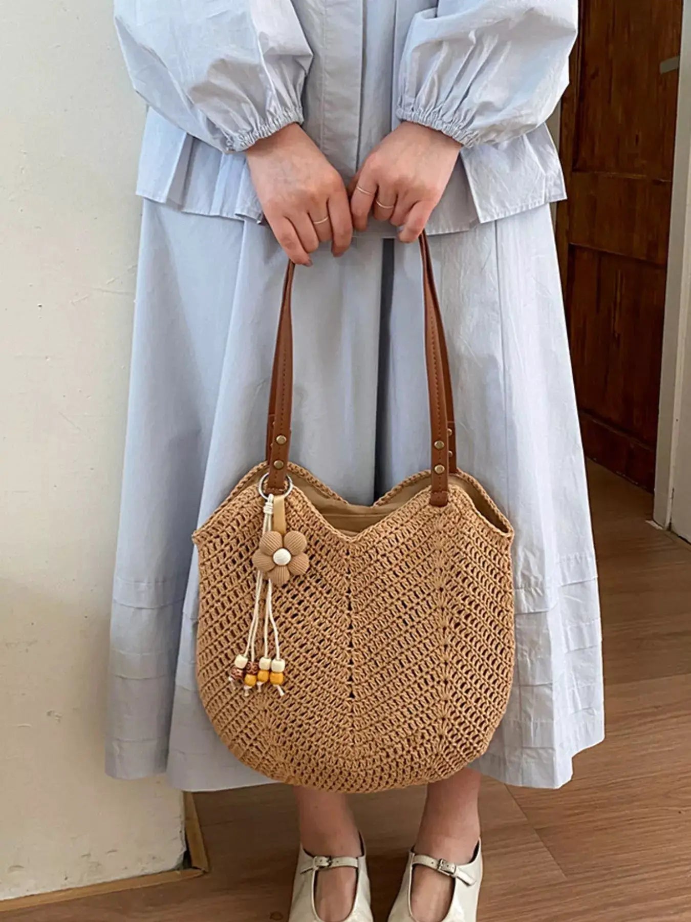 Crochet Knit Shoulder Bag by Trendsi