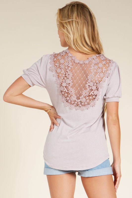 Crochet Lace Back Puff Sleeve Top - Bitsy Gypsy Boutique