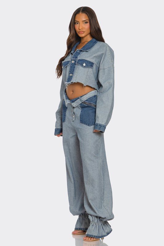 Cropped Contrast Denim Set - Bitsy Gypsy Boutique