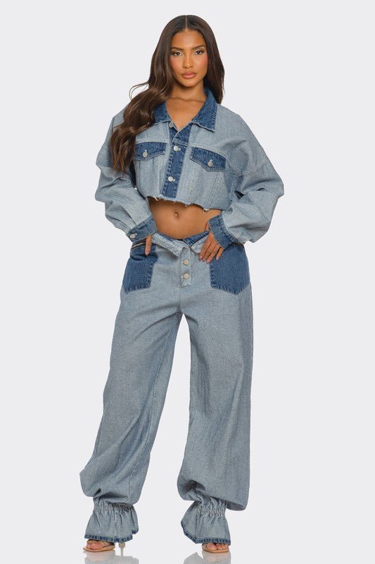 Cropped Contrast Denim Set - Bitsy Gypsy Boutique