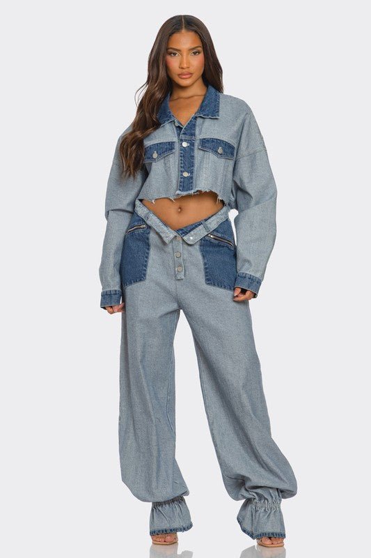 Cropped Contrast Denim Set - Bitsy Gypsy Boutique