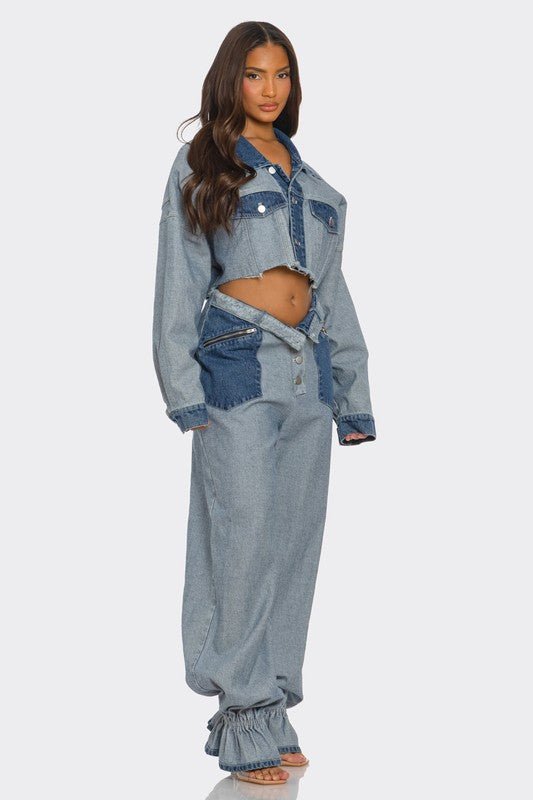 Cropped Contrast Denim Set - Bitsy Gypsy Boutique