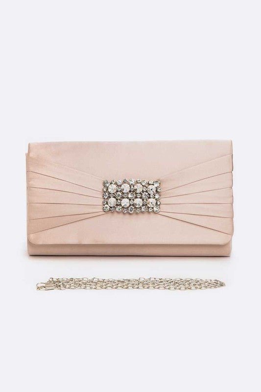 Crystal Accent Satin Pleated Clutch Bag - Bitsy Gypsy Boutique