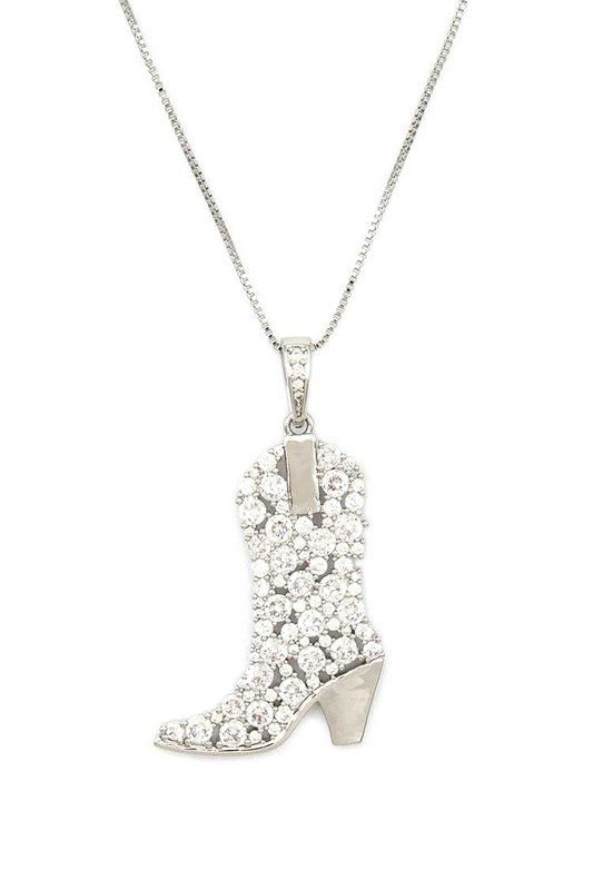 Cubic Zirconia Cowboy Boot Pendant Necklace - Bitsy Gypsy Boutique