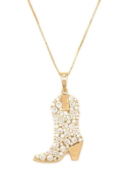 Cubic Zirconia Cowboy Boot Pendant Necklace - Bitsy Gypsy Boutique