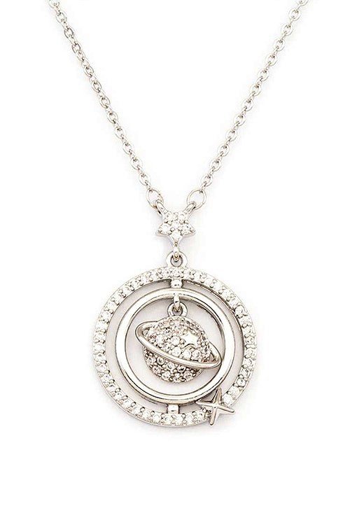 Cubic Zirconia Planet Pendant Necklace - Bitsy Gypsy Boutique