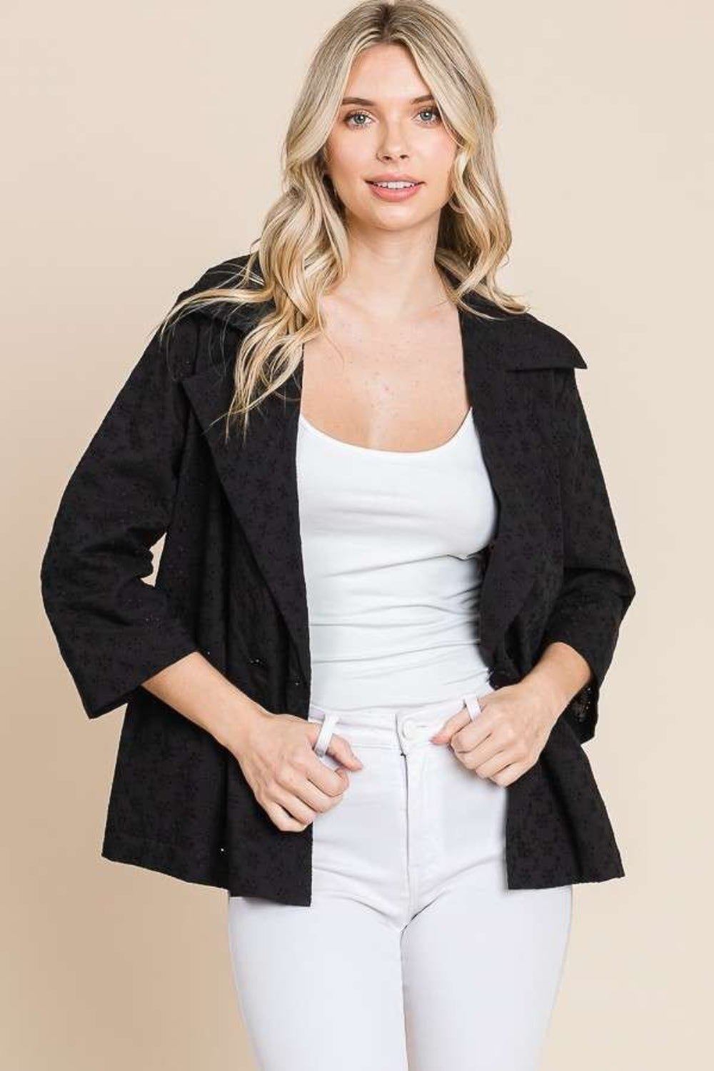 Culture Code Double Breasted Eyelet Jacket with Pockets - Bitsy Gypsy Boutique