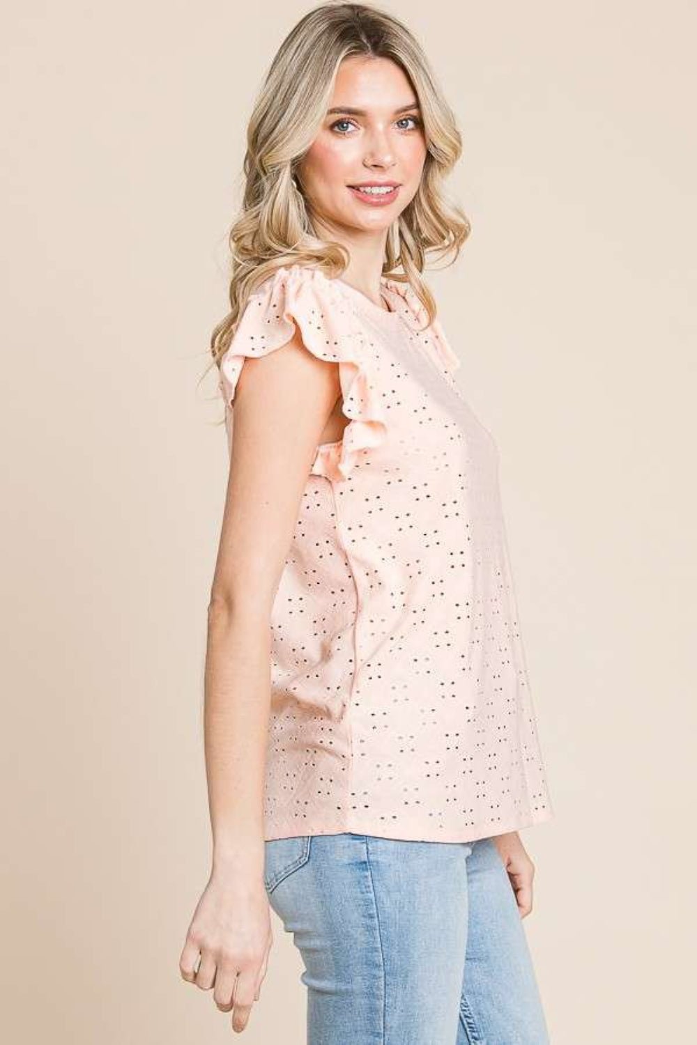 Culture Code Eyelet Round Neck Ruffled Cap Sleeve Top - Bitsy Gypsy Boutique