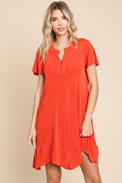 Culture Code Full Size Notched Short Sleeve Dress - Bitsy Gypsy Boutique