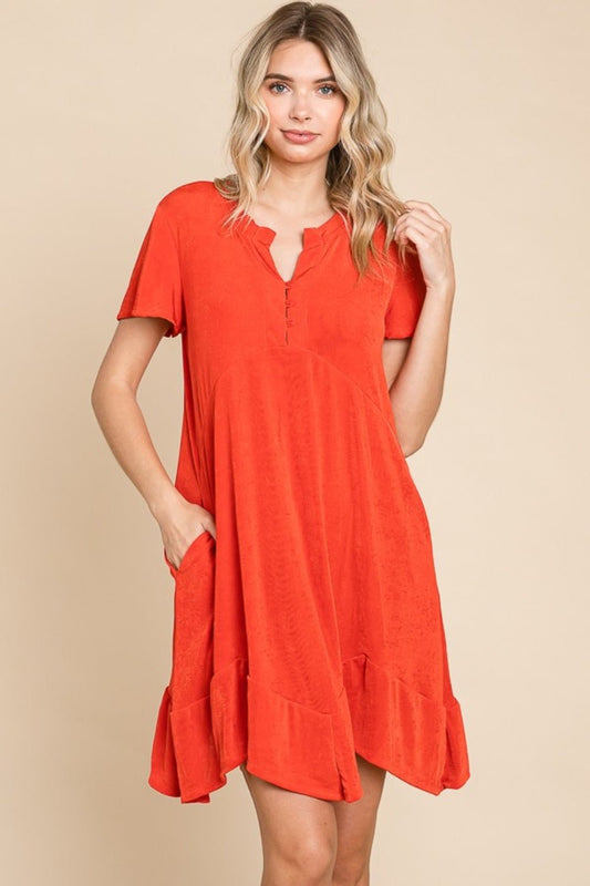 Culture Code Full Size Notched Short Sleeve Dress - Bitsy Gypsy Boutique