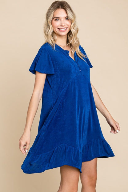 Culture Code Full Size Short Sleeve Ruffled Asymmetric Hem Dress - Bitsy Gypsy Boutique