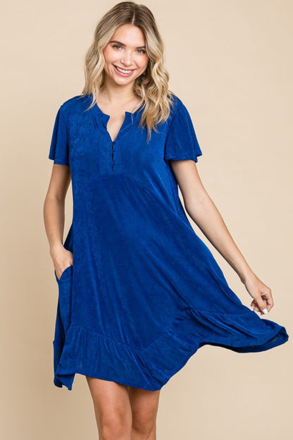 Culture Code Full Size Short Sleeve Ruffled Asymmetric Hem Dress - Bitsy Gypsy Boutique