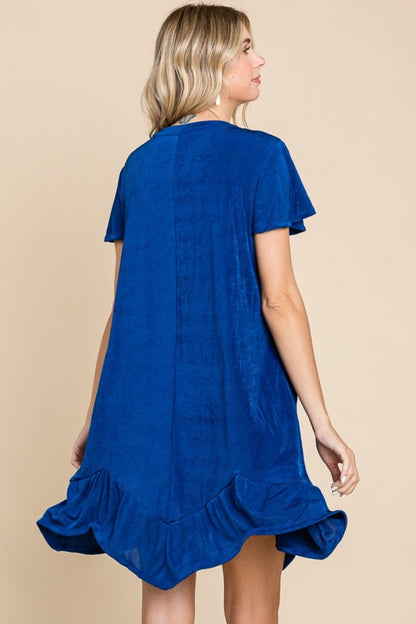 Culture Code Full Size Short Sleeve Ruffled Asymmetric Hem Dress - Bitsy Gypsy Boutique