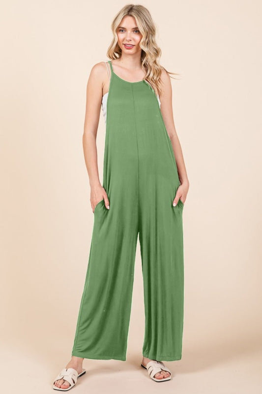 Culture Code Full Size Sleeveless Wide Leg Jumpsuit with Pockets - Bitsy Gypsy Boutique