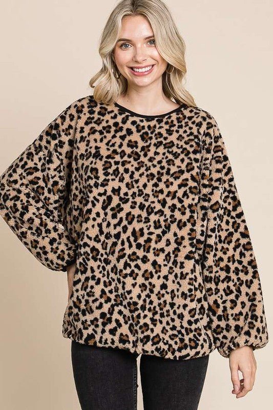 Culture Code Leopard Faux Fur Round Neck Top - Bitsy Gypsy Boutique