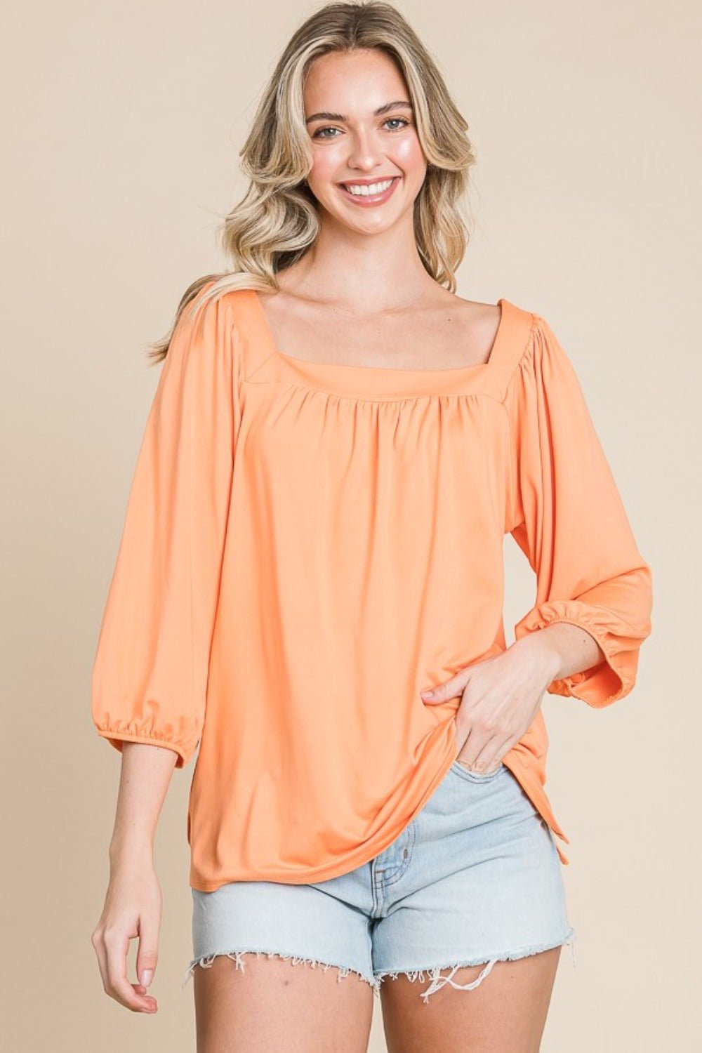 Culture Code Square Neck Puff Sleeve Top - Bitsy Gypsy Boutique