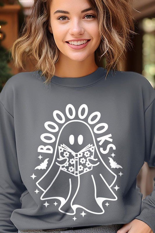 Cute Ghost Book Lover Graphic Fleece Sweatshirts - Bitsy Gypsy Boutique