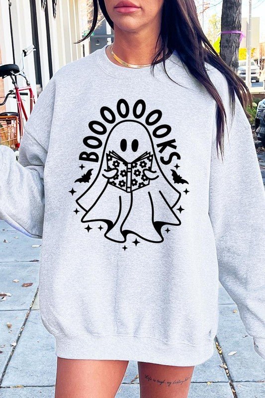 Cute Ghost Book Lover Graphic Fleece Sweatshirts - Bitsy Gypsy Boutique