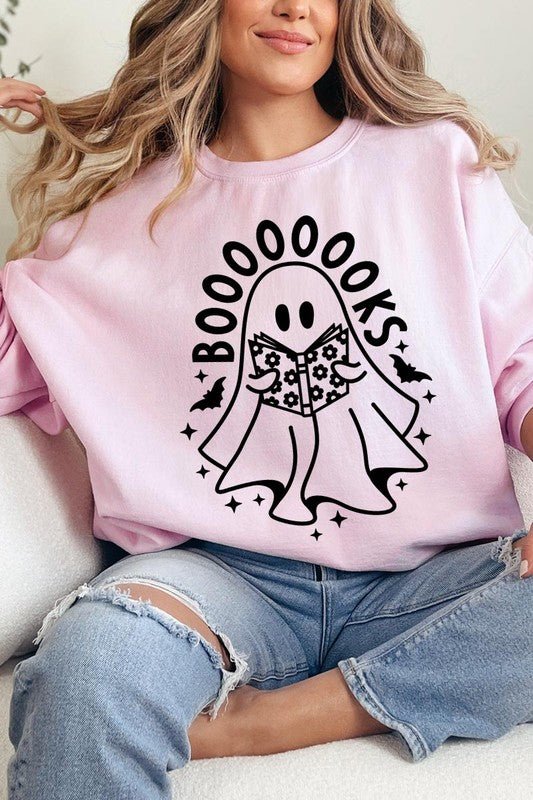 Cute Ghost Book Lover Graphic Fleece Sweatshirts - Bitsy Gypsy Boutique