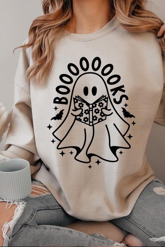 Cute Ghost Book Lover Graphic Fleece Sweatshirts - Bitsy Gypsy Boutique