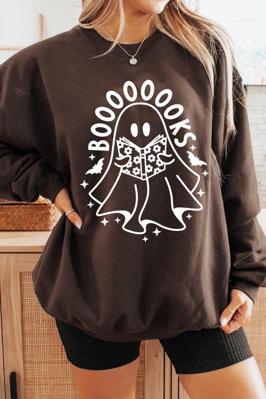 Cute Ghost Book Lover Graphic Fleece Sweatshirts - Bitsy Gypsy Boutique