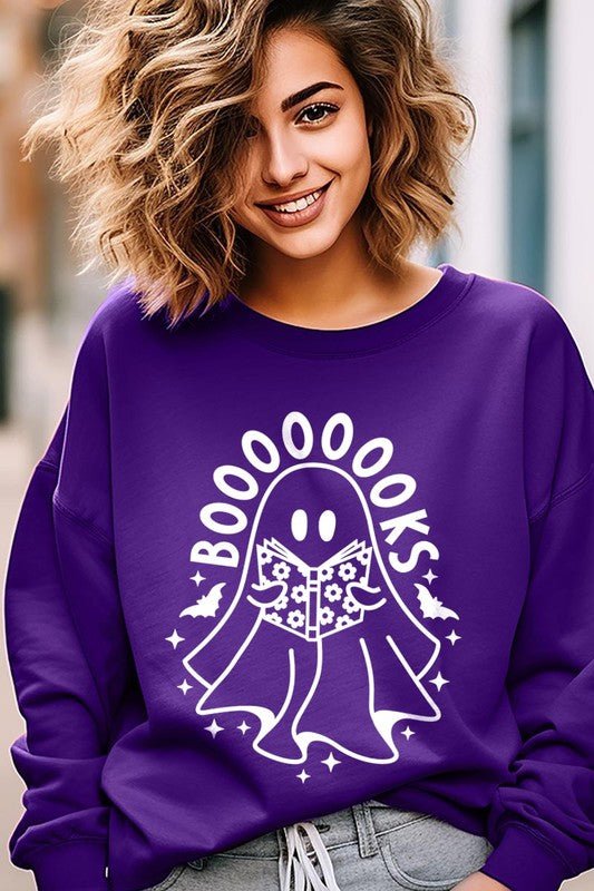 Cute Ghost Book Lover Graphic Fleece Sweatshirts - Bitsy Gypsy Boutique