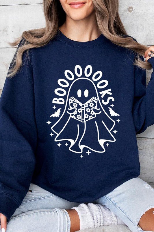 Cute Ghost Book Lover Graphic Fleece Sweatshirts - Bitsy Gypsy Boutique