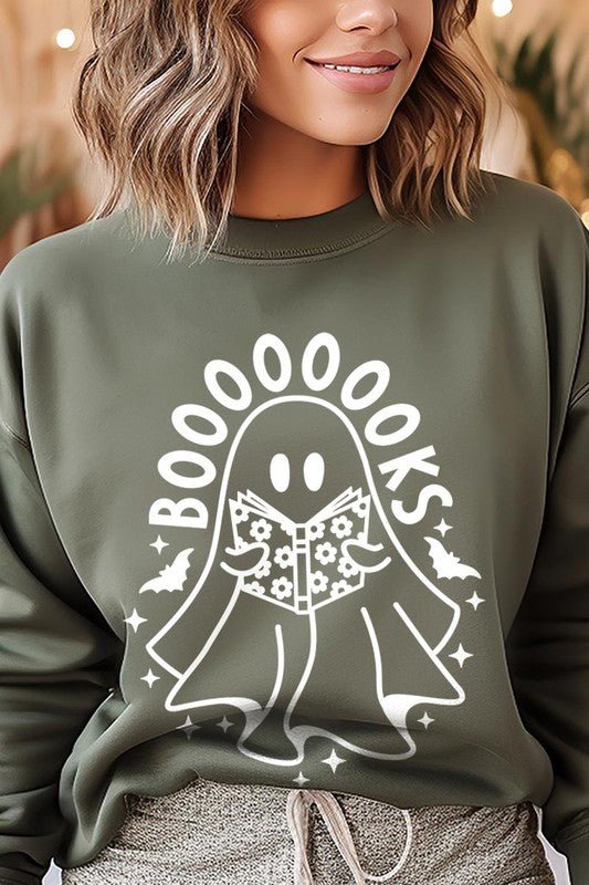 Cute Ghost Book Lover Graphic Fleece Sweatshirts - Bitsy Gypsy Boutique