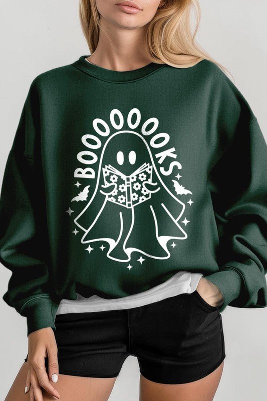 Cute Ghost Book Lover Graphic Fleece Sweatshirts - Bitsy Gypsy Boutique