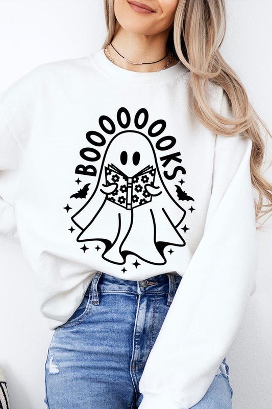 Cute Ghost Book Lover Graphic Fleece Sweatshirts - Bitsy Gypsy Boutique