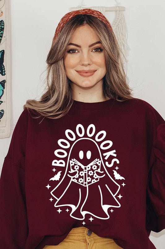 Cute Ghost Book Lover Graphic Fleece Sweatshirts - Bitsy Gypsy Boutique