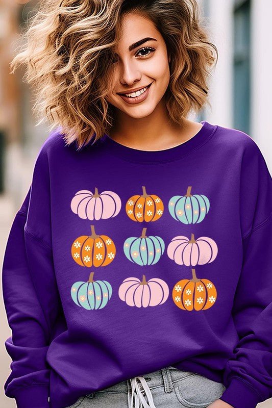 Cute Groovy Pumpkins Graphic Fleece Sweatshirts - Bitsy Gypsy Boutique