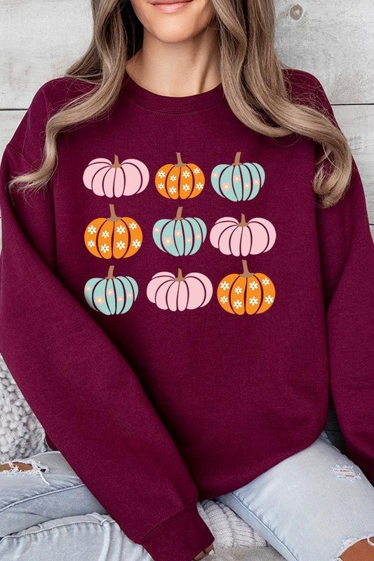 Cute Groovy Pumpkins Graphic Fleece Sweatshirts - Bitsy Gypsy Boutique