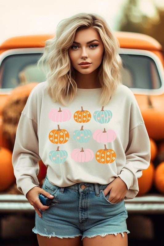 Cute Groovy Pumpkins Graphic Fleece Sweatshirts - Bitsy Gypsy Boutique