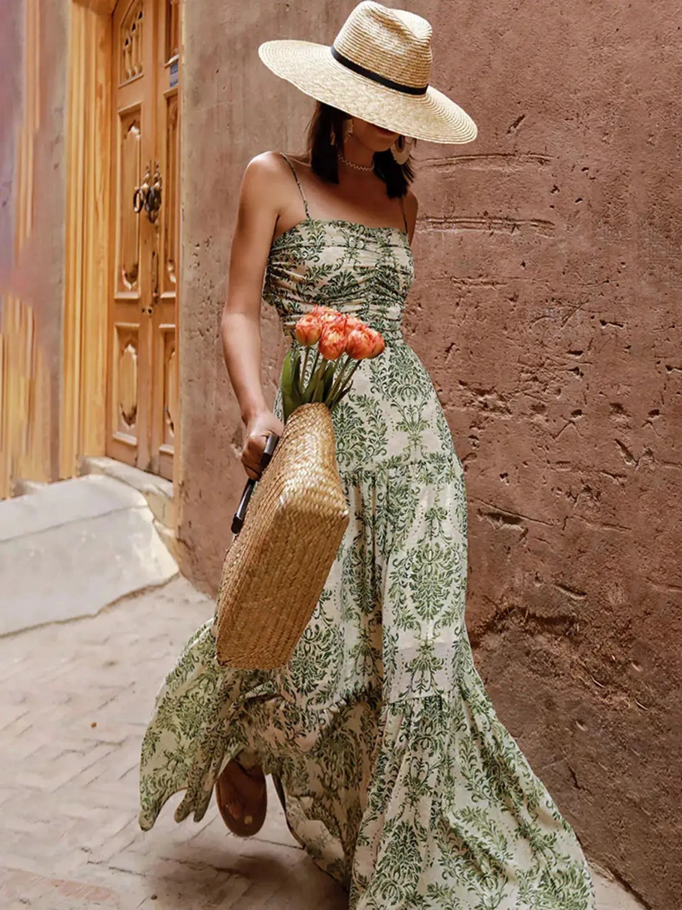 Cutout Back Printed Spaghetti Strap Tiered Maxi Dress - Bitsy Gypsy Boutique