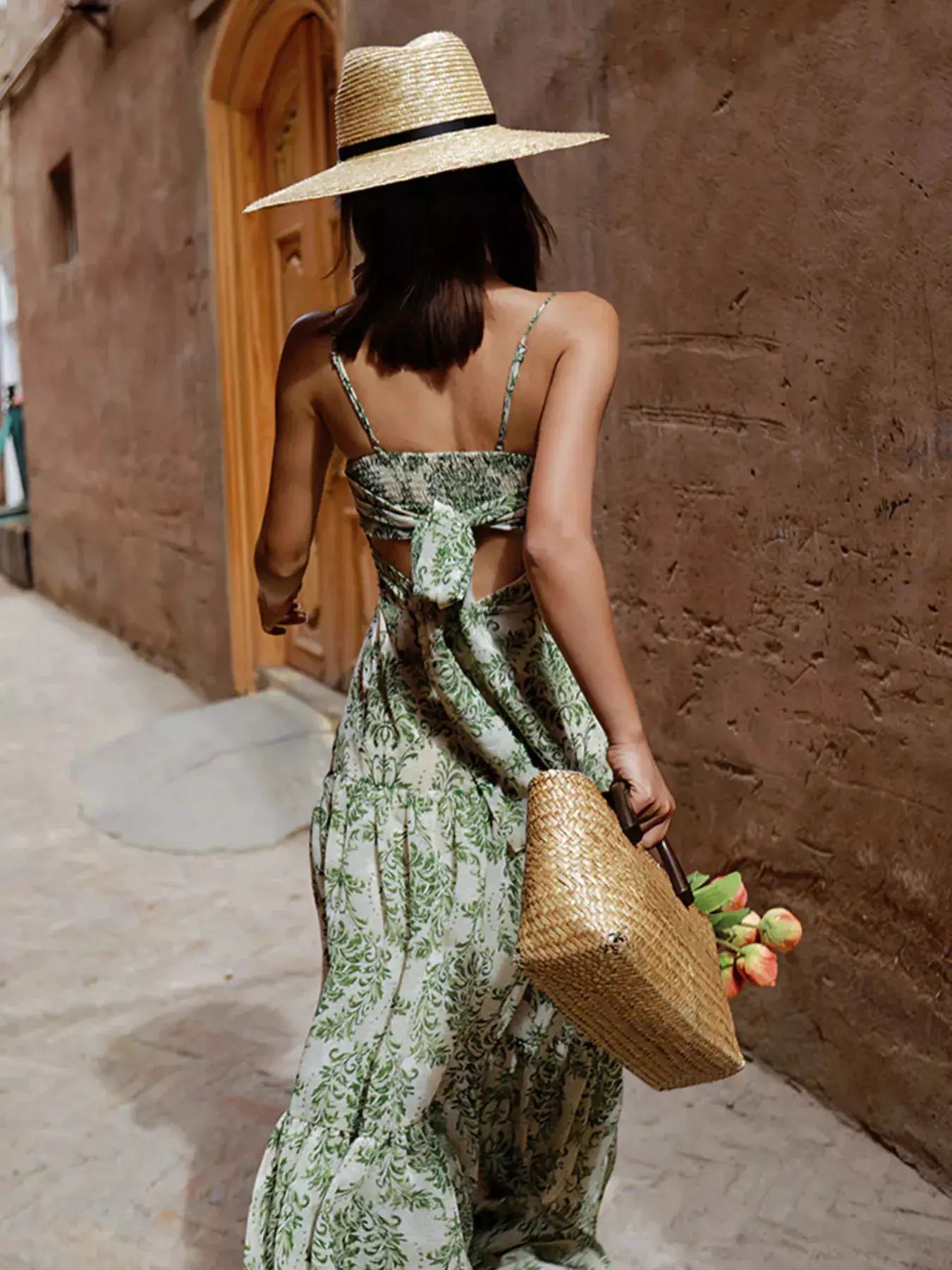 Cutout Back Printed Spaghetti Strap Tiered Maxi Dress - Bitsy Gypsy Boutique