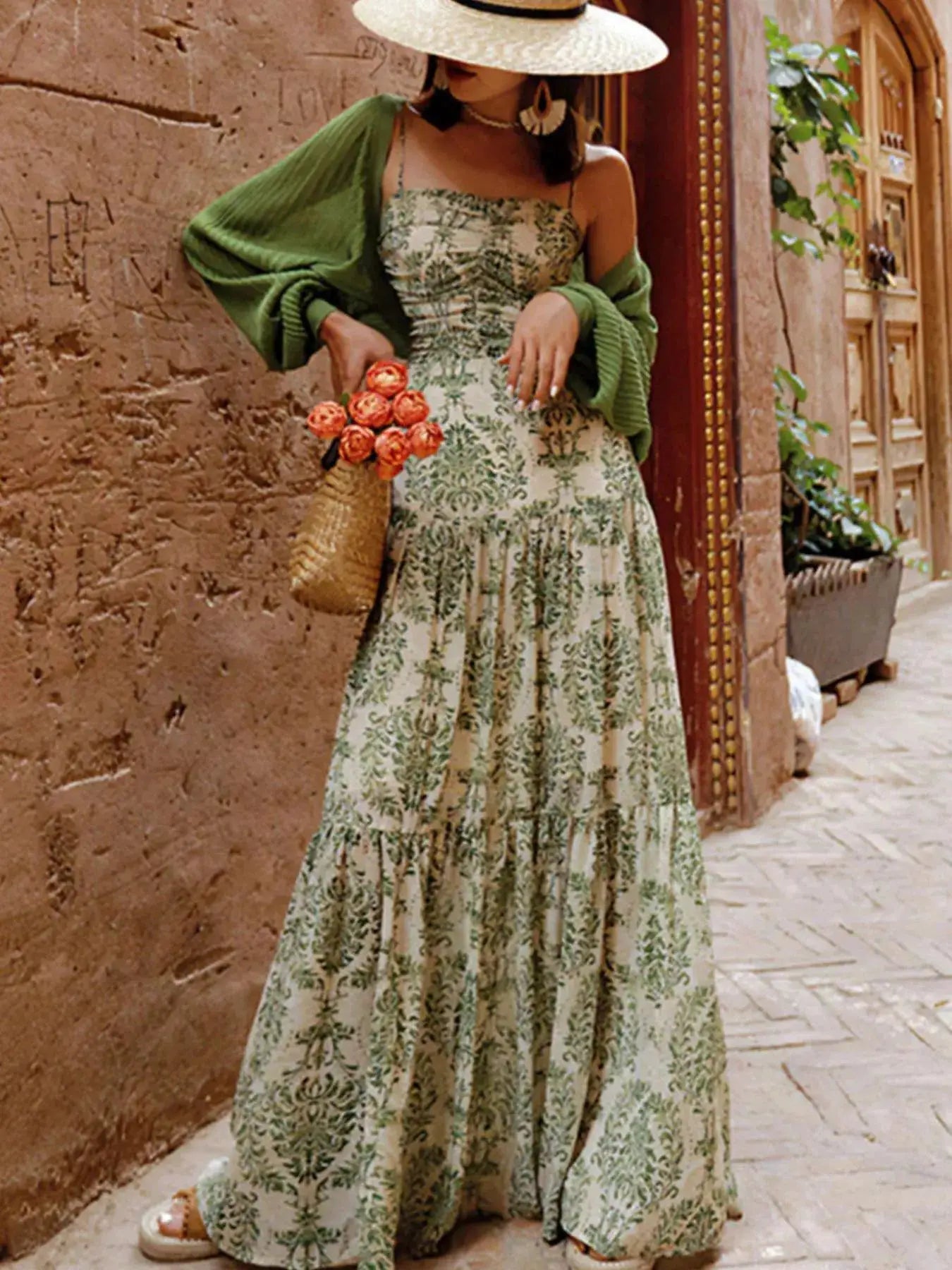 Cutout Back Printed Spaghetti Strap Tiered Maxi Dress - Bitsy Gypsy Boutique