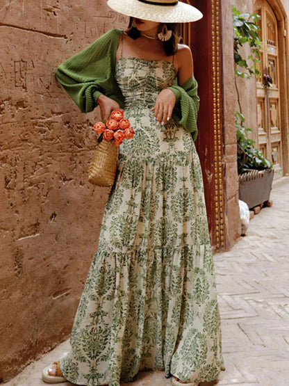 Cutout Back Printed Spaghetti Strap Tiered Maxi Dress - Bitsy Gypsy Boutique