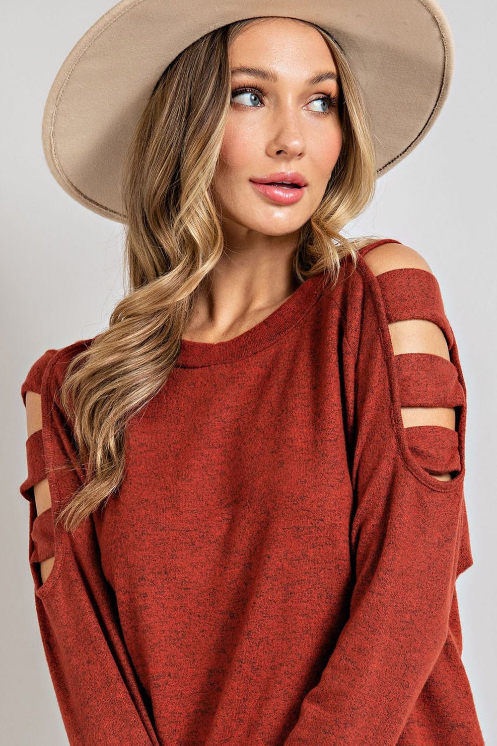 Cutout Round Neck Long Sleeve Top - Bitsy Gypsy Boutique