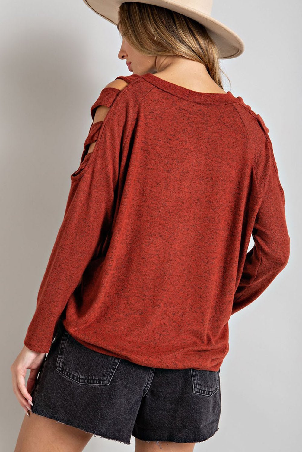 Cutout Round Neck Long Sleeve Top - Bitsy Gypsy Boutique