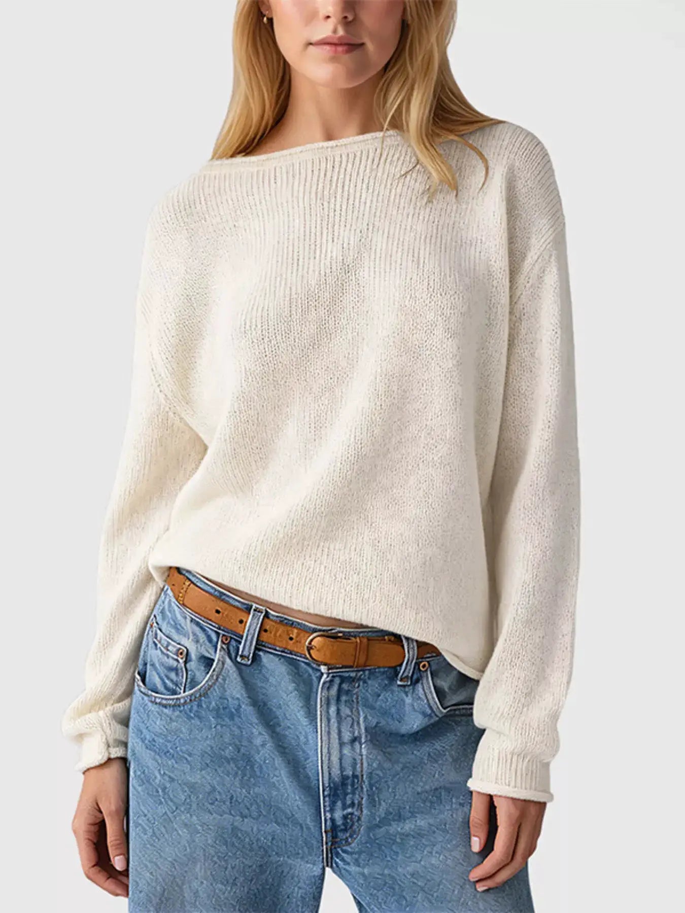 Casual Striped Boat Neck Sweater by Trendsi