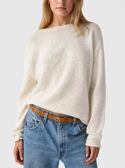 Casual Striped Boat Neck Sweater by Trendsi