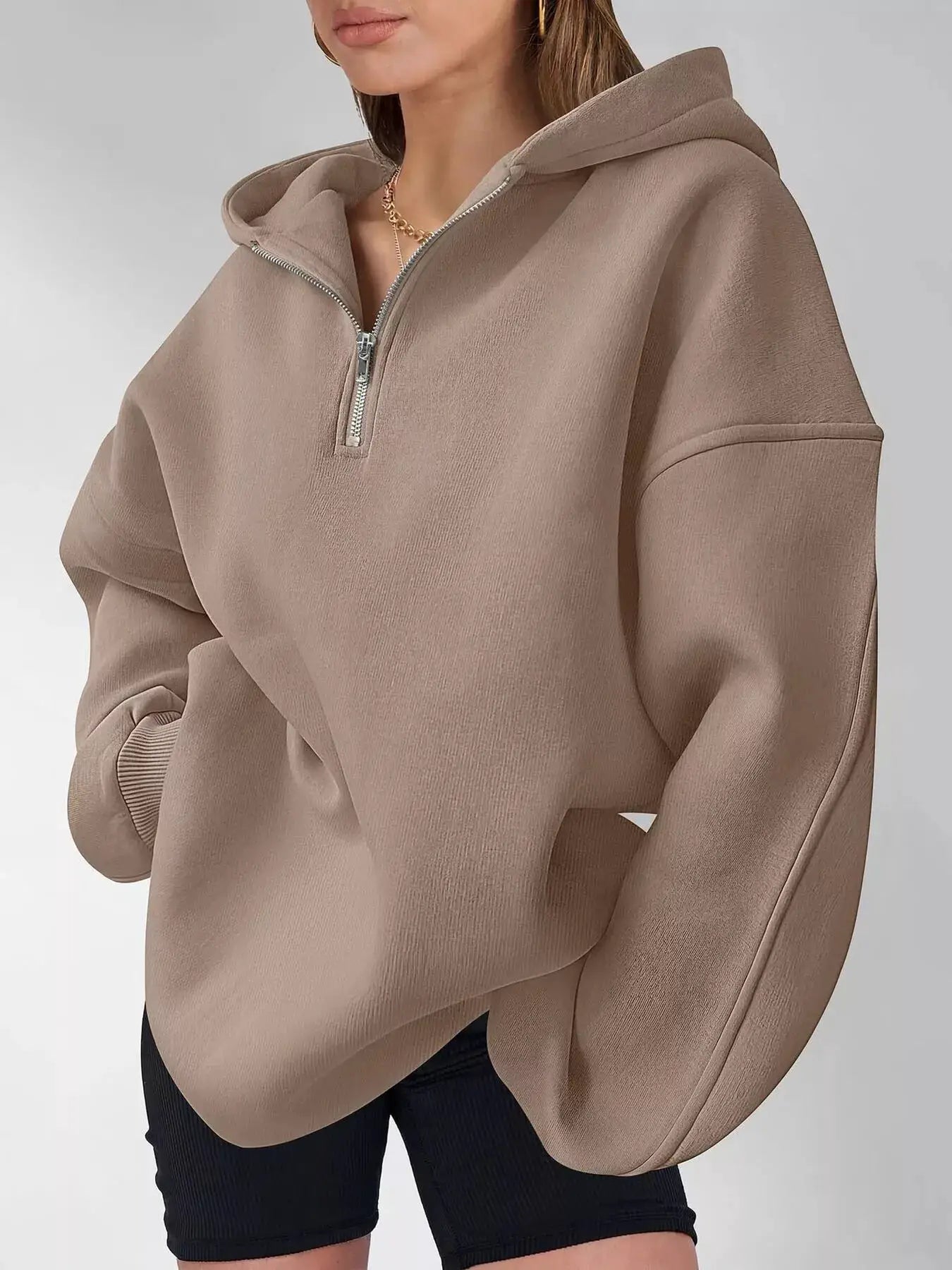 Oversized Quarter-Zip Hoodie by Trendsi