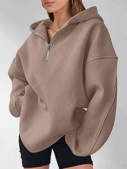 Oversized Quarter-Zip Hoodie by Trendsi