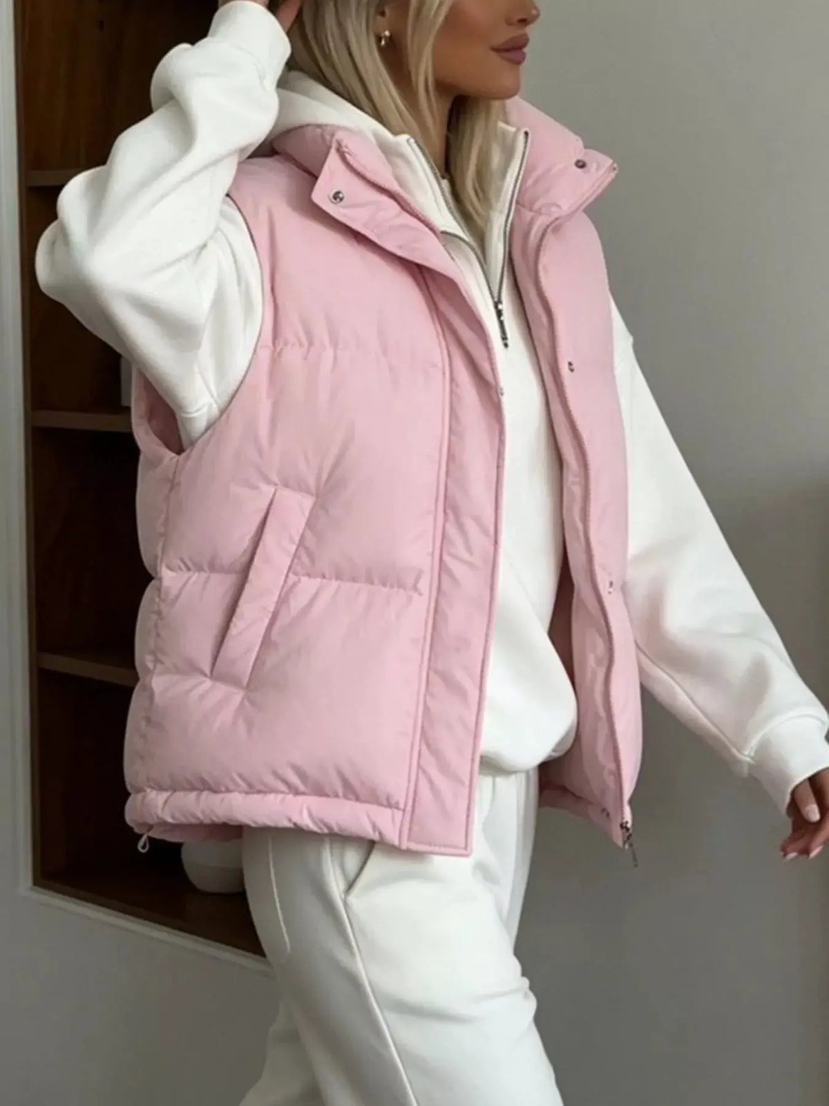 Snap-Button Placket Quilted Puffer Vest Coat by Trendsi