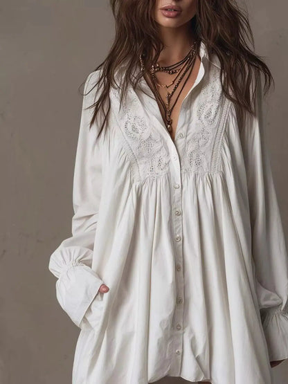 Embroidered High-Low Shirt Dress by Trendsi