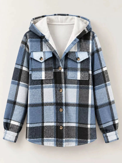 Fleece-Lined Plaid Button Up Shacket by Trendsi