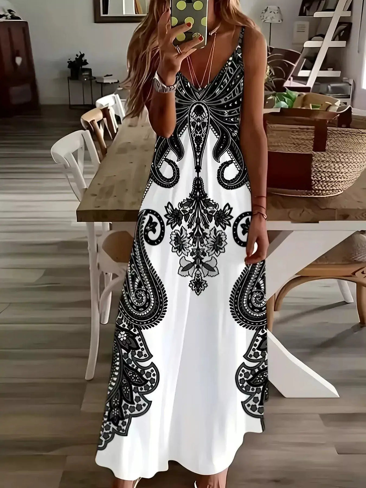 Printed Spaghetti Strap Maxi Dress by Trendsi