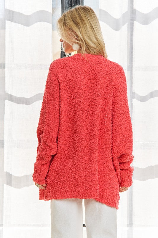 ADORA Popcorn Knit Open Front Long Sleeve Cardigan