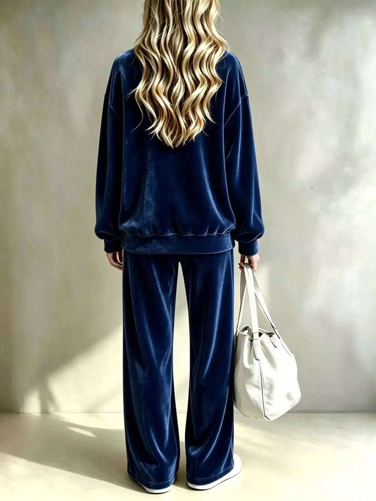 Full Size Velvet Dropped Shoulder Top and Wide-Leg Pants Set Plus Size by Trendsi
